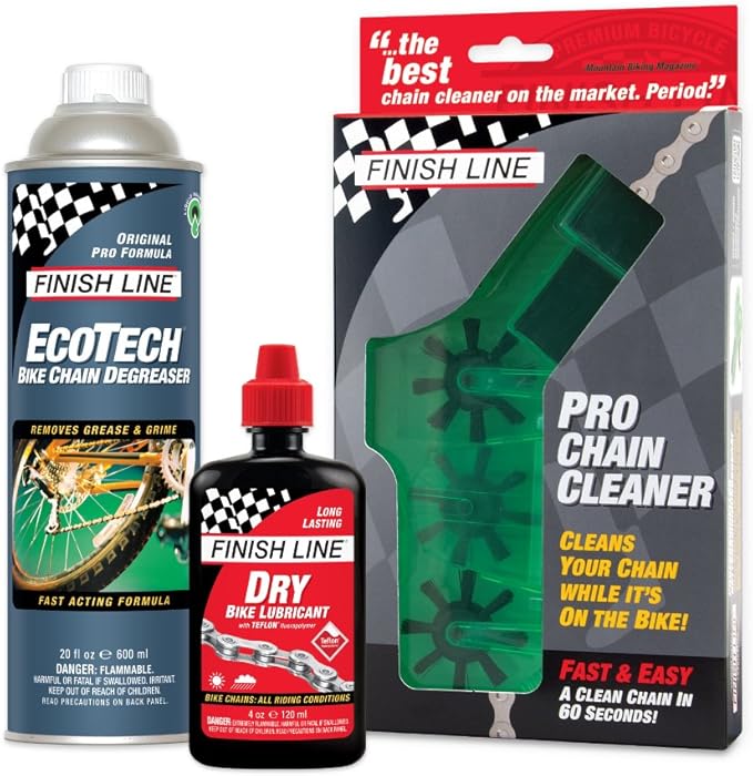 Finish Line Shop Quality Bicycle Chain Cleaner Kit – Deep Scrubbing Chain Cleaner, EcoTech Degreaser and Dry Lubricant for Efficient, Clean and Smooth Drivetrain Performance