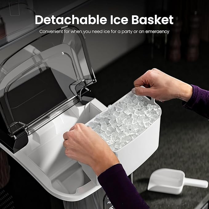 Kismile Nugget Ice Makers Countertop,35Lbs/24H,Portable Sonic Ice Machine with Self-Cleaning,One-Click Operation for Home/Office(Stainless Steels Black)