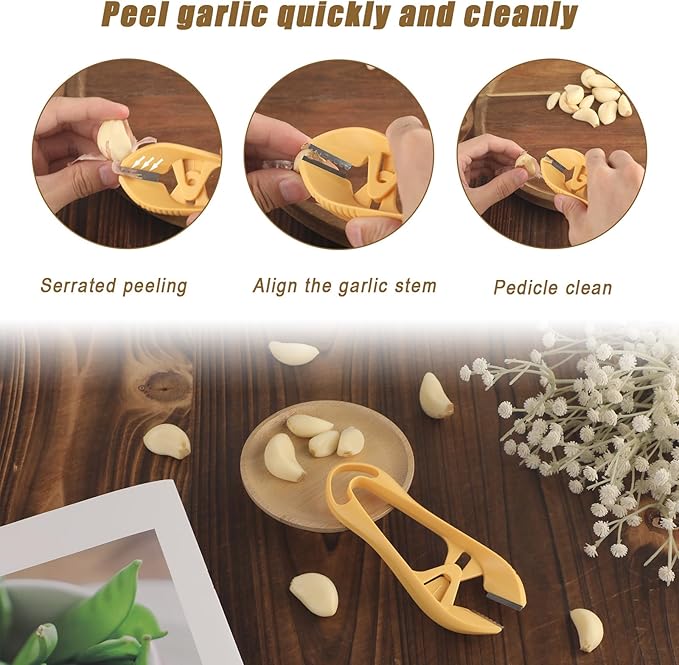 Garlic Peeler, 2025 New Garlic Tweezers with Hanging Hole Manual Peeling Skin Remover Clips Simple Easy Multipurpose Kitchen Clipper Tools for Avoiding Smell on Your Hands (Orange)