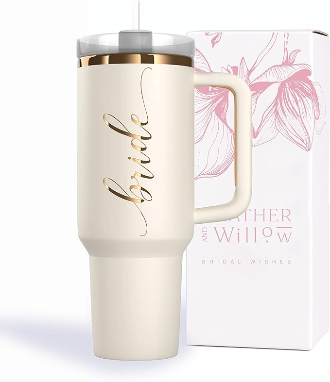 Heather & Willow Bride to Be Coffee Tumbler with Lids and Straws | 40 oz Mason Jar Cups & Iced Coffee Cup | Bridesmaid Proposal Gifts, Bridal Shower, Bachelorette Party Supplies & Bride Tribe