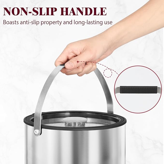 6.8L/7QT Insulated Ice Bucket with Lid & Scoop,Double-Wall Ice Bucket for Parties,Cocktail Bar(Black)