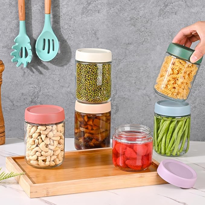 Artcochan Overnight Oats Containers with Lids 16 oz Glass Jars 6 Pack Glass Mason Jars with Airtight Lids, Perfect for Oats, Yogurt, Chia Pudding, Snack