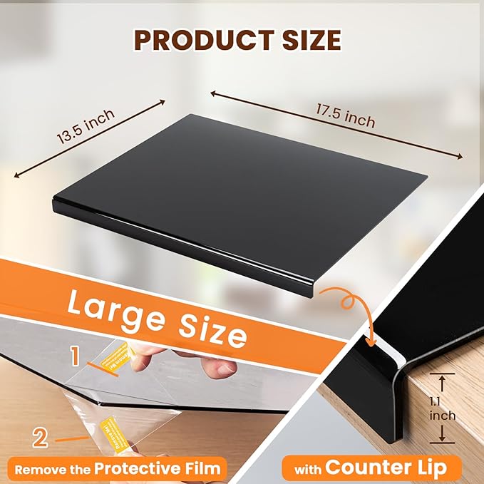 Acrylic Cutting Board with Counter Lip, 17.5x13.5 Inch Clear Cutting Boards for Kitchen Counter, Large Cutting Board Non Slip for Countertop Protector, Apartment Essentials Kitchen Decor Gifts