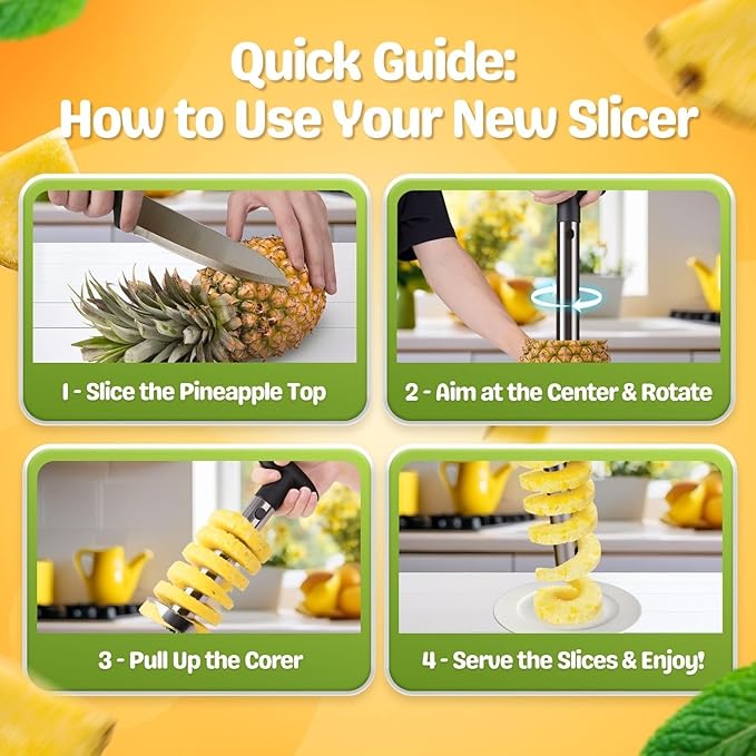 Flexzion Pineapple Corer Slicer Peeler, Stainless Steel Eye Remover Decorer Wedger Cutter, Spiral Cutting Tools with Metal Blade, Non-Slip Grip for Fruit Rings, Home Kitchen Restaurant Chef Use