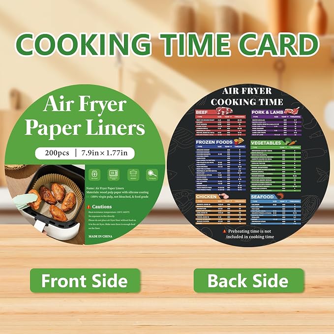 200PCS Air Fryer Liners Disposable: Round 8 Inch Non-Stick Airfryer Paper Liners - Food Grade Parchment Paper for 5 6 7 8 QT Air Fryer Baking and Roasting - Waterproof and OilProof (10 Inch on Top)