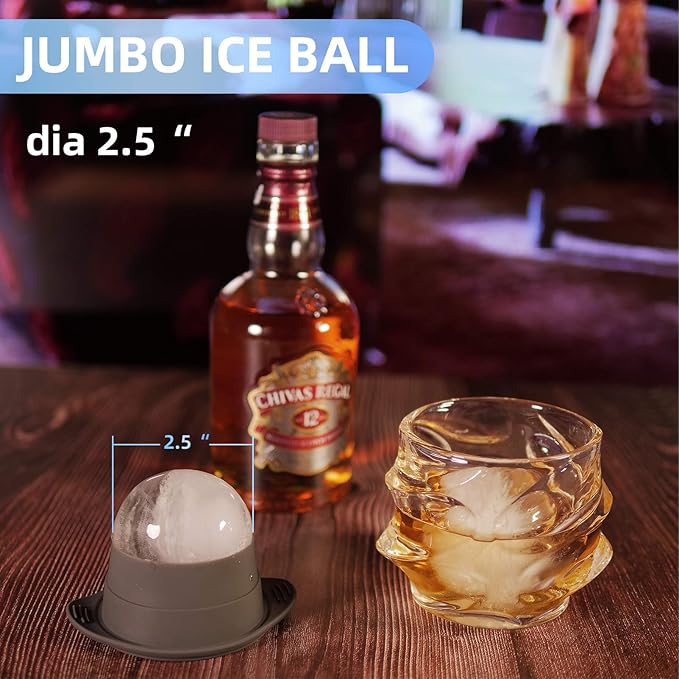 Meetall 2 Pack Round Large Ice Ball Mold for Whiskey,Cocktail and Soft Drinks.Slow Melting,Long-lasting Chilled,Super Large Sphere Ice Cube Maker.Jumbo Size in 2.5 inch.2 Colors Grey and Black.