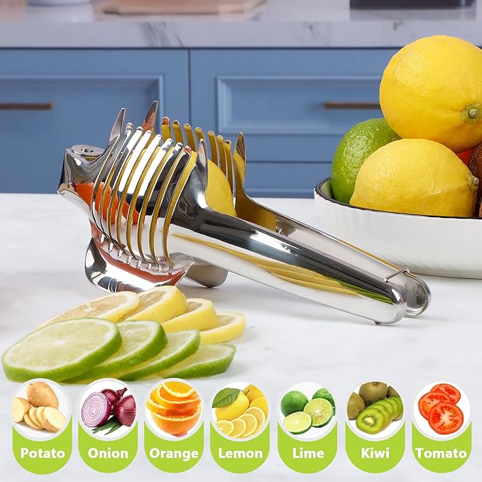 KAYCROWN Tomato Slicer Lemon Cutter Holder for Slicing, Stainless Steel Onion Slicer Holder for Slicing, Vegetable Cutter for Tomato, Lemon