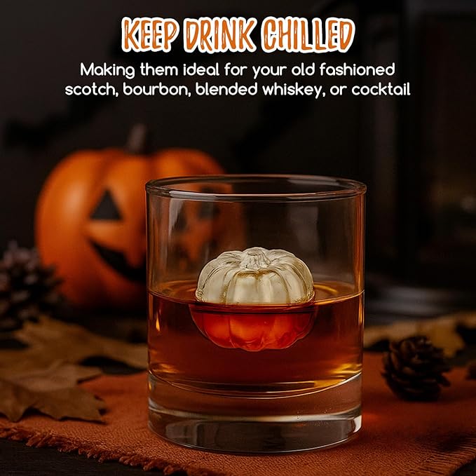 Orange 3D Pumpkin Ice Cube Tray for Freezer, Halloween Pumpkin Ice Cube Mold, Fall Pumpkin Silicone Ice Tray with Lid, Whiskey Cocktail Ice Molds for Autumn Thanksgiving Party, Bar Beverages Decor