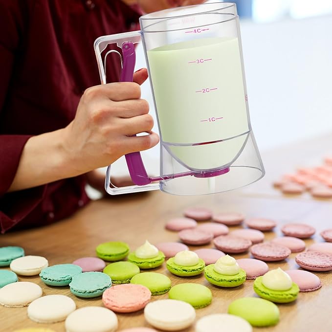 FillTouch 2 Pcs Cupcake Batter Dispenser Pancake Mix Dispenser 4 Cups with Squeeze Handle Tools for Pancake, Cupcake, Cookie, Cake, Waffles, Ice Cream Baking Gifts for Kitchen Housewarming (Purple)