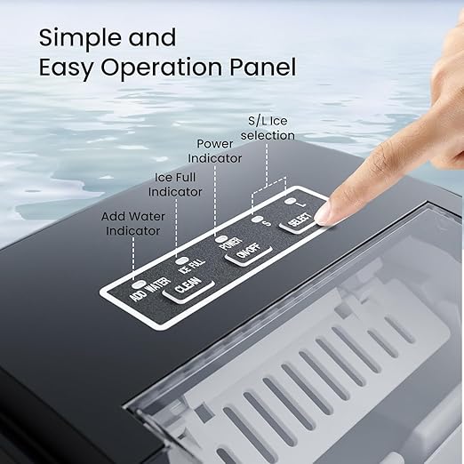 Kismile Ice Makers Countertop with Handle,26Lbs/24H,9 Cubes in 6 Mins,2 Sizes of Bullet Ice,Portable Ice Machine with Self-Cleaning for Home,Kitchen(Black)