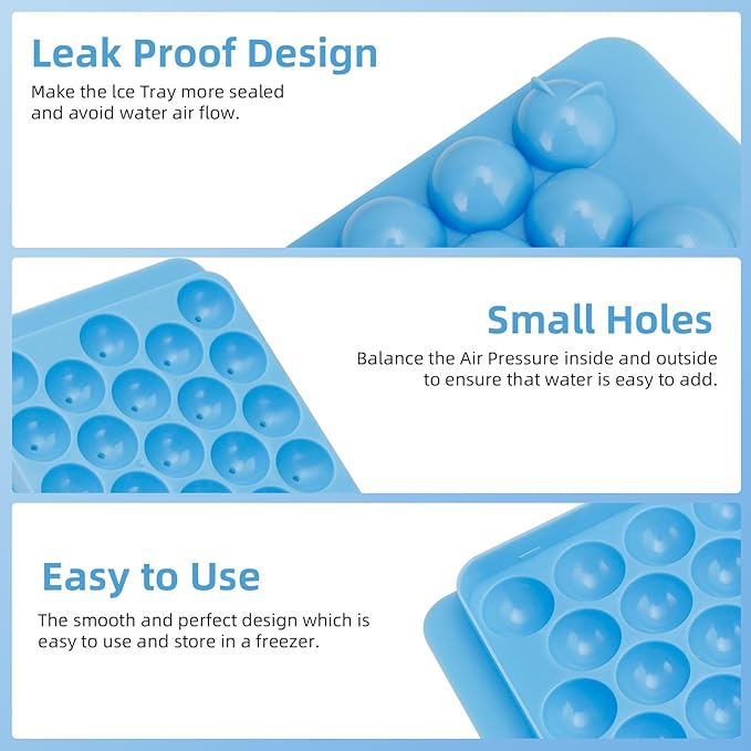 2 Pack Ice Cube Trays Set -with Lids, Storage Container & Ice Tongs,66-Count Stackable Freezer Ice Cube Molds,BPA-Free Mini Ice Maker for Whiskey, Cocktails, Soda & More (2 Pack Blue)