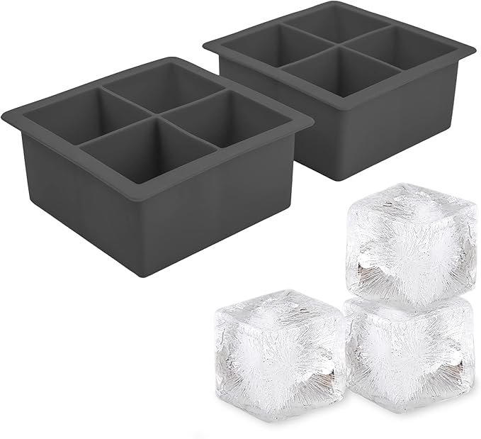 Tovolo Large Ice Cube Trays Set of 2 XL for Cocktails Whiskey Drinks, Big Square Ice Cube Molds Silicone Freezer Trays, BPA Free Dishwasher Safe Easy Release, Charcoal Gray
