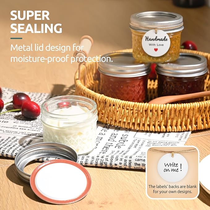 Tecohouse 40 Pack, 4 oz Small Mason Jars with Leakproof Lids, Regular Mouth Mason Jars | 4 oz Glass Jars with Lids for Honey, Jam, Snacks, Spices, DIY Candles & Crafts