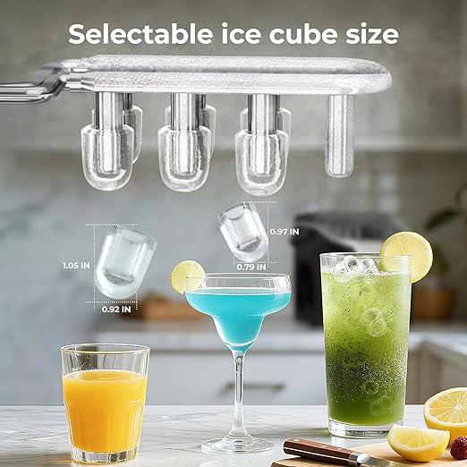 Ice Maker Countertop, 26.5lbs/24Hrs, 8 Bullet ICES in 6 Mins – Self-Cleaning Portable Ice Maker with Selectable Ice Size & Touch Display for Home/Office/Bar, Matte Black