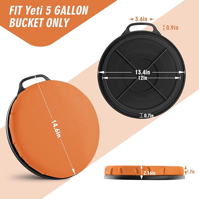 5 Gallon Bucket Seat for Yeti Only, 360 Degree Swivel Load Out Bucket Seat, 5 Gal Foam Cushion Bucket Seats Lid with Padded Top for Hunting Fishing Camping Outdoor