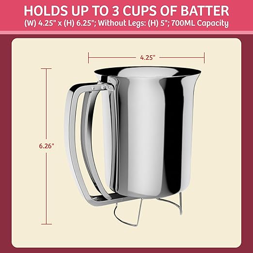 Pancake Batter Dispenser- Gourmet Stainless-Steel Pourer- Perfect for Baking Cupcakes, Waffles, Cakes, and Muffins- No Drip Dispenser by Chef Buddy