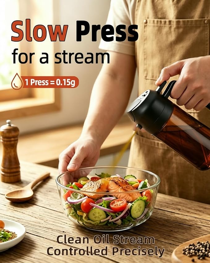 16oz/470ml Oil Sprayer for Cooking, 2 in 1 Oil Dispenser for Kitchen, Olive Oil Sprayer, Food Grade Glass Bottle for Kitchen Gadgets, Air Fryer Accessories, Salad, BBQ (Black)