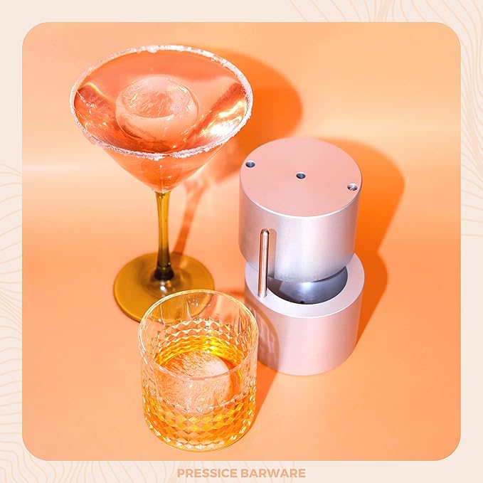 Ice Ball Press – Aluminum Ice Press – Create Effortless Large Spheres – Includes Ice Tray – USA Small Business (Silver Finish)