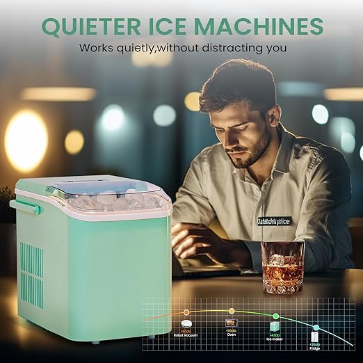 Ice Makers Countertop, Portable Ice Machine with Handle, 6 Mins 9 Bullet Ice Cubes with Basket and Scoop, 26lbs in 24Hrs, Auto-Cleaning, for Home, Kitchen, RV, Camping, Green