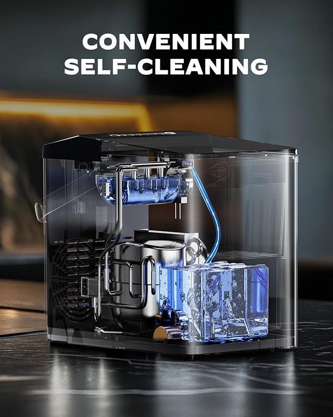 Ice Makers Countertop, Ice Maker with Self-Cleaning 1.8L Water Tank Large Ice Basket, Portable Ice Machine Produces 9 Ice Cubes in Just 6 Minutes Ideal for Home Kitchens and RVs