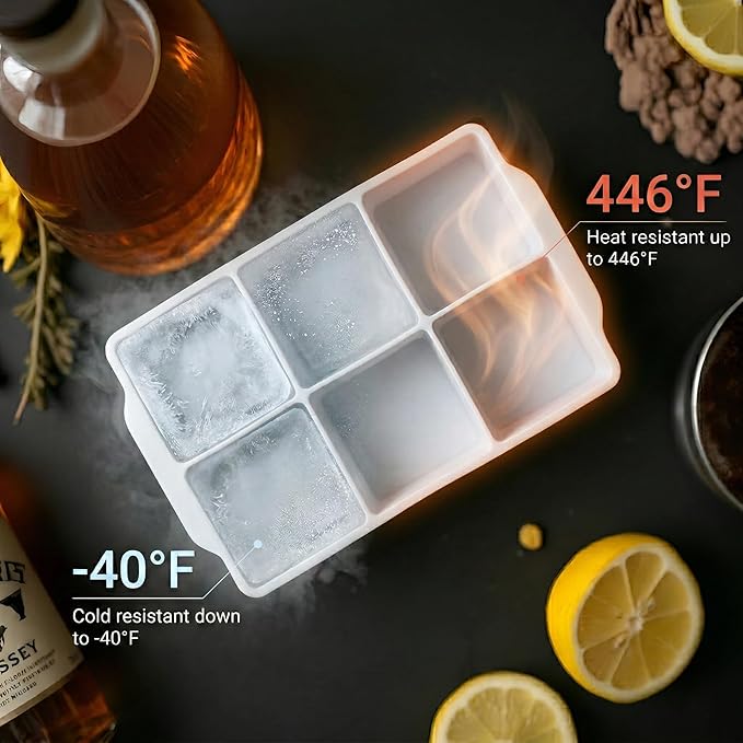KitchFort Large Silicone Ice Cube Tray (3-Pack), Easy Release 2" Big Ice Cubes - Cocktail, Whiskey Ice Cubes Mold - Ice Trays for Freezer with Lid - Stackable Silicone Ice Tray - White