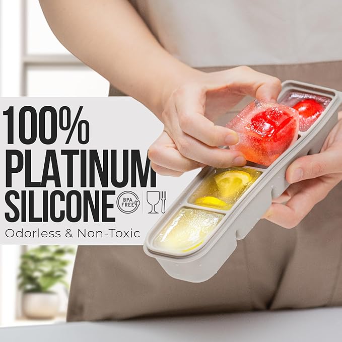 1 oz/6 Sections Silicone Ice Cube Freezer Tray with Lid, 100% Food-Grade Platinum Silicone,Leak Resistance & Dishwasher Safe for Baby Food Prep,Breast Milk,Purees - Korean Made, Gray