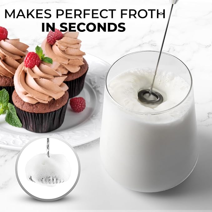 Zulay Kitchen Powerful Milk Frother Wand - Ultra Fast Handheld Drink Mixer - Electric Whisk Foam Maker for Coffee, Lattes, Cappuccino, Matcha & Creamer - Lemon Blue