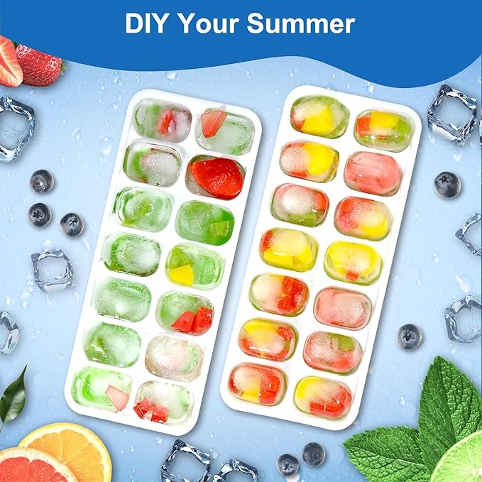 Ice Cube Trays for Freezer with Lids, 4 Pack 56-Cube Stackable Ice Trays, Easy-Release Silicone Bottom & PP Frame, BPA-Free, Dishwasher Safe, Covered Ice Molds for Iced Coffee, Cocktails & Baby Food