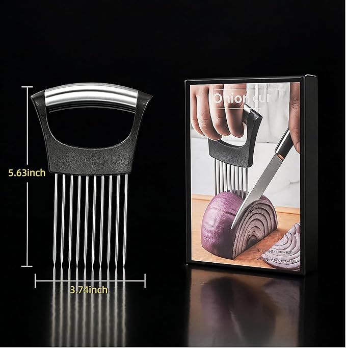 2025 Upgraded Onion Slicer, Onion Holder Chopper for Slicing, Chopper Slicer Assistant Tool, Cutter for Slicing of Meat, Potato, Tomato Kitchen Gadgets (2, Black)