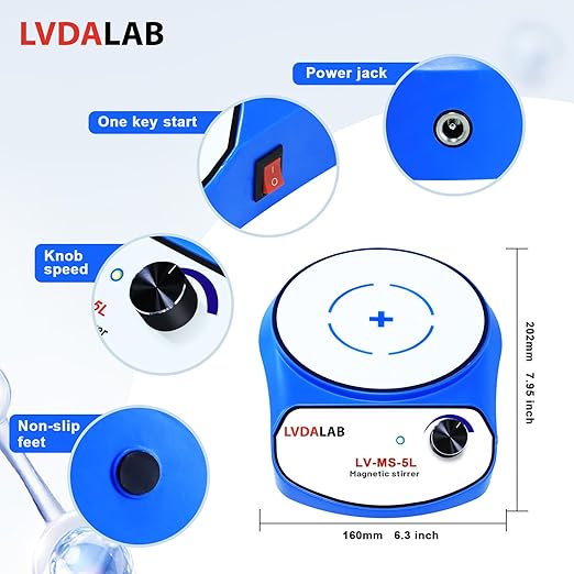 2200RPM Magnetic Stirrer with 2 Stir Bars, 5000ml Stainless Steel Magnetic Mixer, Lab Stirrers Mini Magnetic Stir Plate