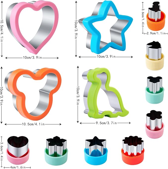 Sandwich Cutters for Kids Lunch 12 Pcs, Kimfead Cookie Cutters Set, Vegetable Fruit Cutters Shapes, Stainless Steel Biscuit Cutters, Dinosaur Mouse Heart Star