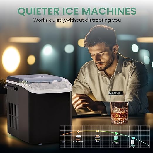 Ice Makers Countertop, Portable Ice Machine with Handle, 6 Mins 9 Bullet Ice Cubes with Basket and Scoop, 26lbs in 24Hrs, Auto-Cleaning, for Home, Kitchen, RV, Camping, Black