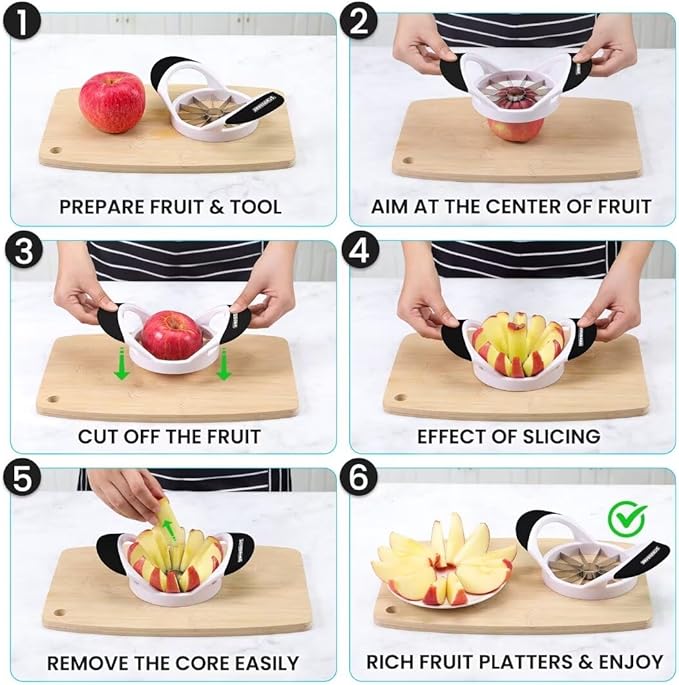 SCHVUBENR 12-Blade Apple Slicer and Corer - 4.72 Inch Sharp Stainless Steel Apple Cutter - Professional Apple Divider Tool for Quick Slices - Easy to Use & Clean - Slice Fruits with Ease - Black