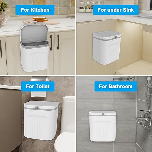 Naisu 3 Pack 1.12 Gallon Kitchen Garbage Bin for Counter Top or Under Sink, Stick on the Wall，Hanging Small Trash Can with lid for Cupboard/Bathroom/Bedroom/Office(White)
