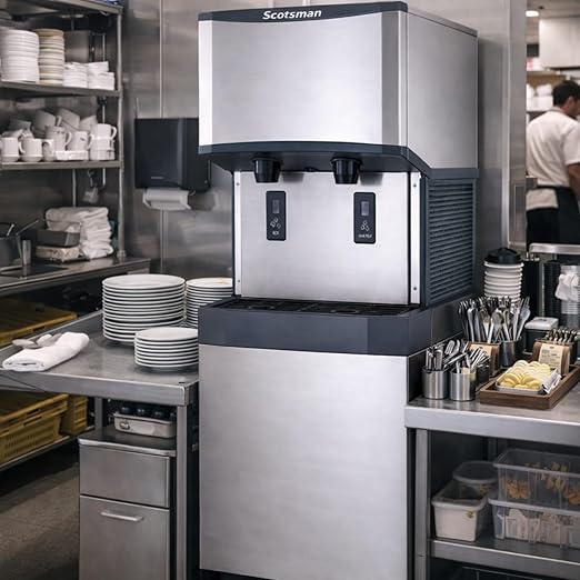 Scotsman Meridian Touchfree Countertop Nugget Ice Maker & Water Dispenser - 500 lb/Day, 25 lb Storage Bin, Stand