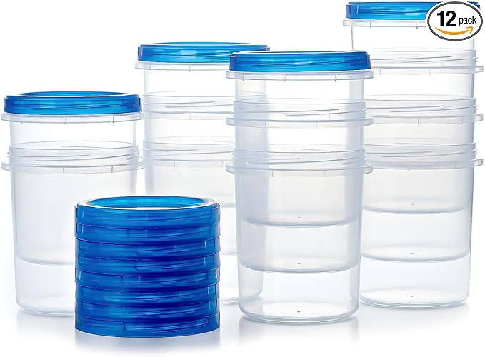 Atecare Food Storage Containers with Twist Top Lids, Ultra Thick Airtight Plastic Containers for Soup, Leftover, Ice Cream, Overnight Oats, BPA Free Stackable Freezer Containers [12 Pack-32 oz]