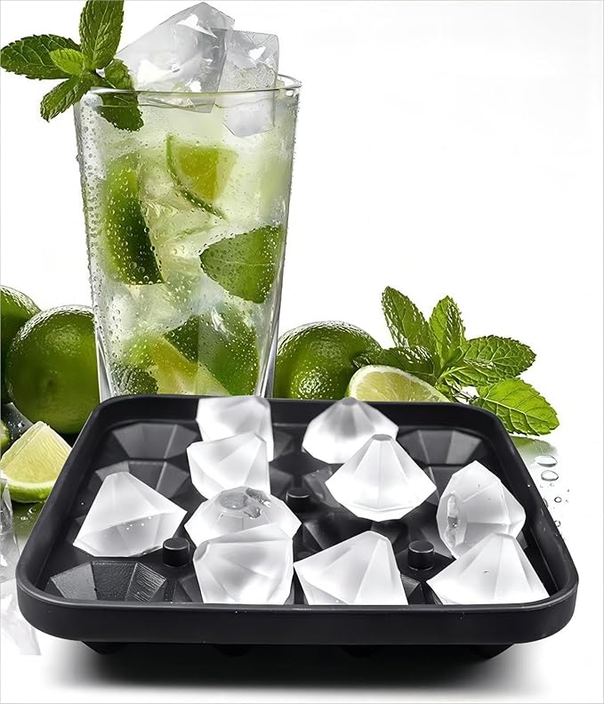 Tiny Diamond Ice Molds 2 Pack, Small Diamond-Shaped Silicone Ice Cube Trays 16 Cubes Per Tray, Easy Release, BPA-Free Mini Ice Cube Trays with Lid