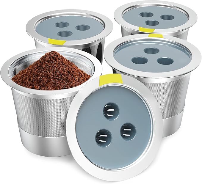 Reusable K Cups Compatible with Ninja Coffee Maker,Stainless Steel 4 Pack Reusable Coffee Pods,Permanent K Cups Coffee Filters Fit for Ninja CFP201 CFP 300 CFP305 CFP400 (4Pack)