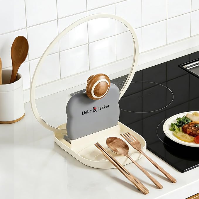 Liebe&Lecker Spoon Rest with Lid Holder, Spoon Rest for Stove Top and Kitchen Counter, Heat-Resistant Pot Lid Holder,Kitchen Gadgets Accessories for Cooking