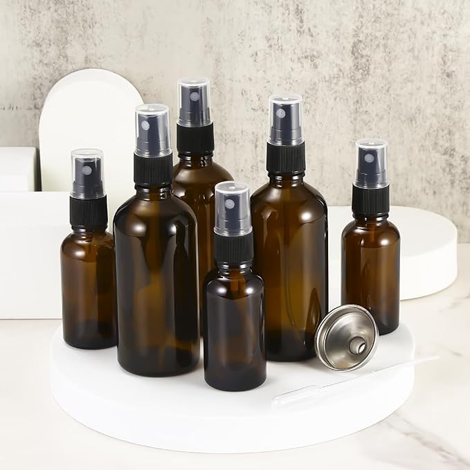 3.4oz Amber Glass Spray Bottles,Empty Fine Mist Refillable Travel Spray Bottle for Cleaning,Perfume,Aromatherapy,Cosmetic Sprays,Hair,Essential Oils with Fine Mist Dispenser（3 Pack）