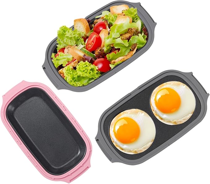 Microwave Egg Cooker, Egg Poacher, 2 Eggs fryer, Microwave Grill Sandwiches Maker, Quick-Heat 2-Piece Multi-use for Breakfast, Non-Stick, Dishwasher Safe, Portable for Home, Travel, Pink