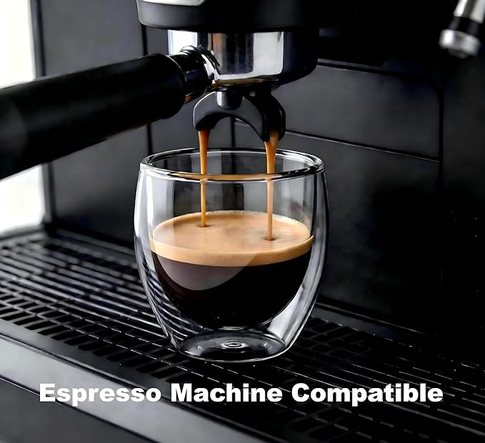 Double Walled Espresso Cups, 5oz Clear Expresso Mugs, Small Insulated Espresso glasses for Coffee Machines, Set of 2