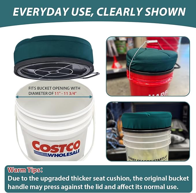 5 Gallon Bucket Seat with 3" Thick Seat Foam Cushion, 360°Swivel Bucket Lid Seat, Waterproof & Silent Bucket Seats for Ice Fishing, Baseball, Hunting and Camping