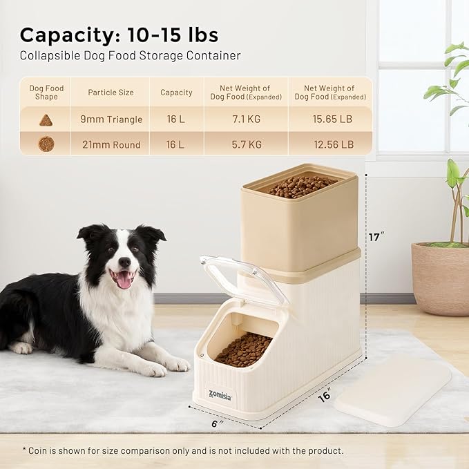 ZOMISIA 15lbs Dog Food Storage Container - First-in, First-out Easy Dispense Base for Freshness, Cat Food Storage Containers with Transparent Lid and Scoop