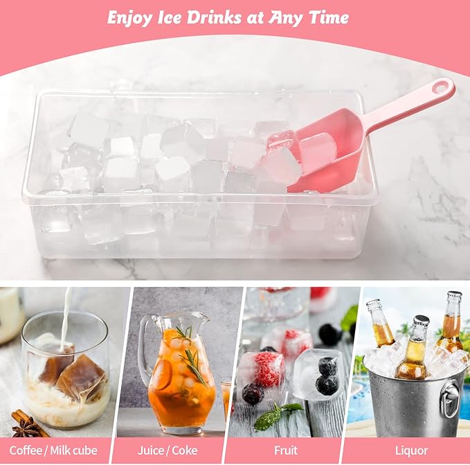 Food-grade Silicone Ice Cube Tray with Lid and Storage Bin for Freezer, Easy-Release 2 * 36 Small Nugget Ice Trays 1 ice Bucket & Scoop, Flexible Ice Cube Molds with Ice Container