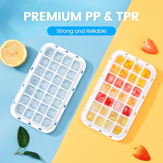 Ice Cube Tray with Lid and Bin, 28 pcs Ice Cubes Molds, Ice Trays for Freezer, Ice Cube Tray Mold, with 1 tray, Ice Freezer Container, Spill-Resistant Removable Lid & Ice Scoop, for Whiskey,Cocktail