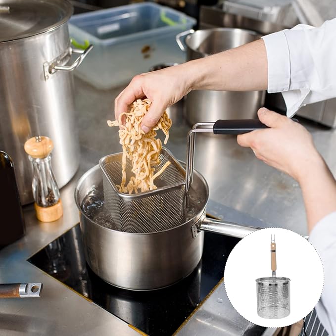 STOBAZA Wooden Handle Pasta Strainer Scoop 15.94 Inch Colander for Hot Pot Noodles Vegetables Kitchen Gadget