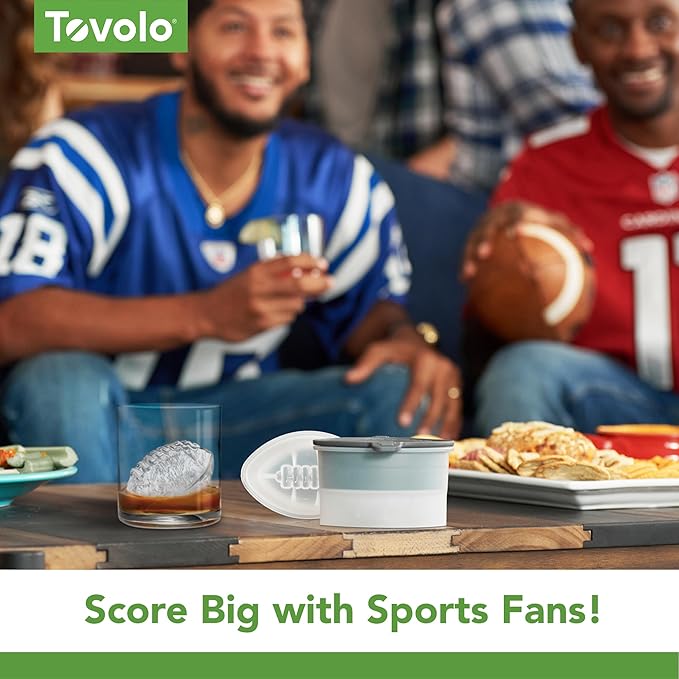 Tovolo Football Ice Cube Mold Pack of 2 Large Craft Ice Molds for Whiskey Bourbon Cocktails Drinks, Dishwasher Safe BPA Free Silicone Ice Mold Football Themed Gifts for Fans, Coaches, Men