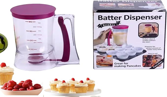 Pancake Batter Dispenser Spring-Loaded Handle for Pancake Waffle Maker or Griddle Mixer Cup & Kitchen Accessory Mixing Measuring & Cup Cake Baking (Purple)