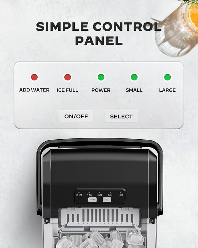 Silonn Countertop Ice Maker Machine, 26 lbs per Day, Fast Ice in 6 Minutes, Self-Cleaning Ice Maker, Compact Countertop Ice Machine for Home, Kitchen/Office/Parties,Black